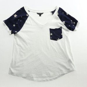 Rock & Republic Stars Chest Pocket T-Shirt Women's L White/Blue